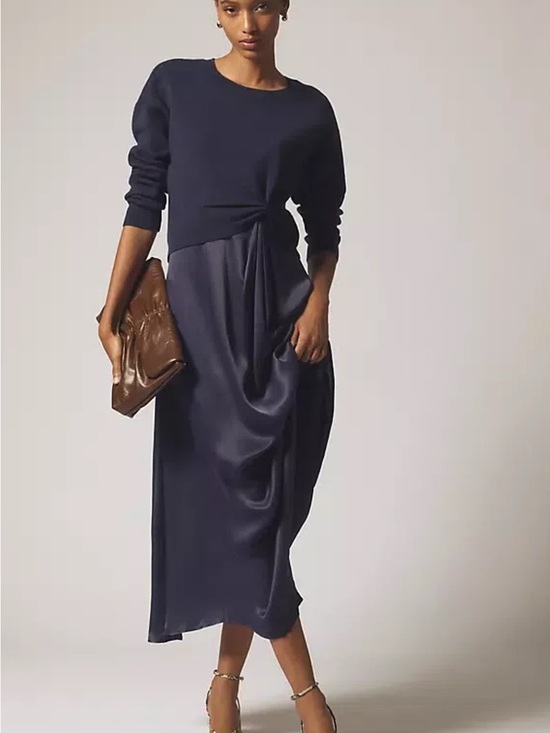 Anthropologie Dresses & Skirts - Anthropologie Navy Knot-Detail Midi Dress with Brown Clutch